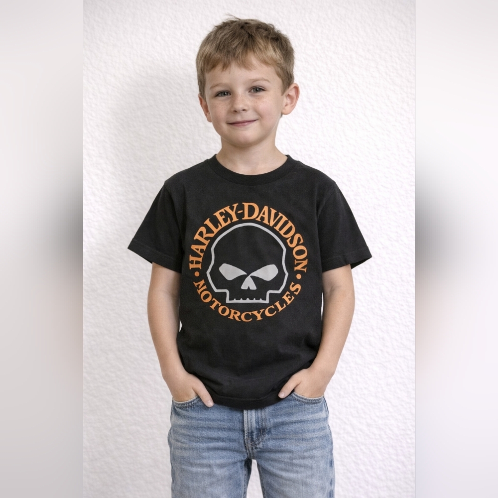 Harley-Davidson Kids Black and Orange Skull Tee